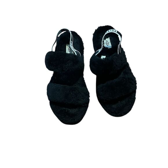 VERY NICE UGG Fluff Oh Yeah Slide black Sheepskin Slipper Shoes Women's Size 9 G - Picture 1 of 10